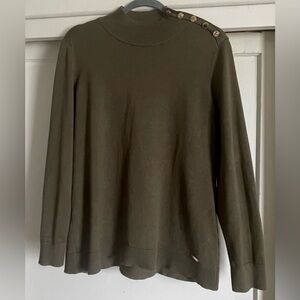 Calvin Klein Olive Green Mock Neck Sweater With Gold Tone Buttons. Pre-Owned.